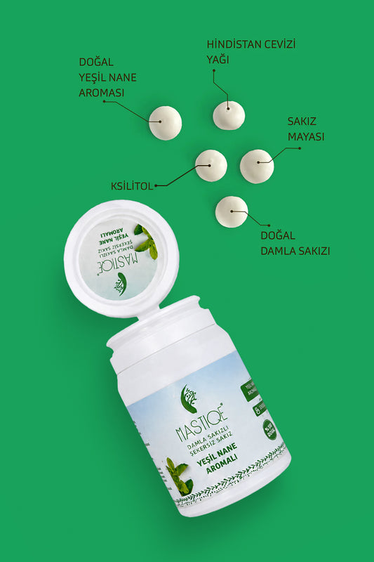 Doğal Yeşil Nane Aromalı Damla Sakızlı Şekersiz Sakız 40 Gr Şişex8 Adet