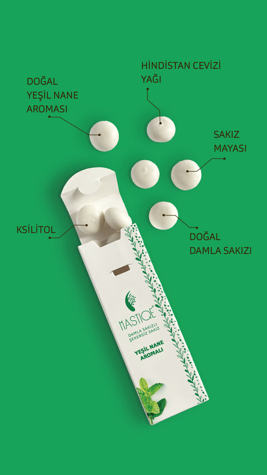 Doğal Yeşil Nane Aromalı Damla Sakızlı Şekersiz Sakız 20 Grx12 Adet