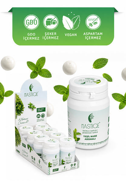 Doğal Yeşil Nane Aromalı Damla Sakızlı Şekersiz Sakız 40 Gr Şişex8 Adet