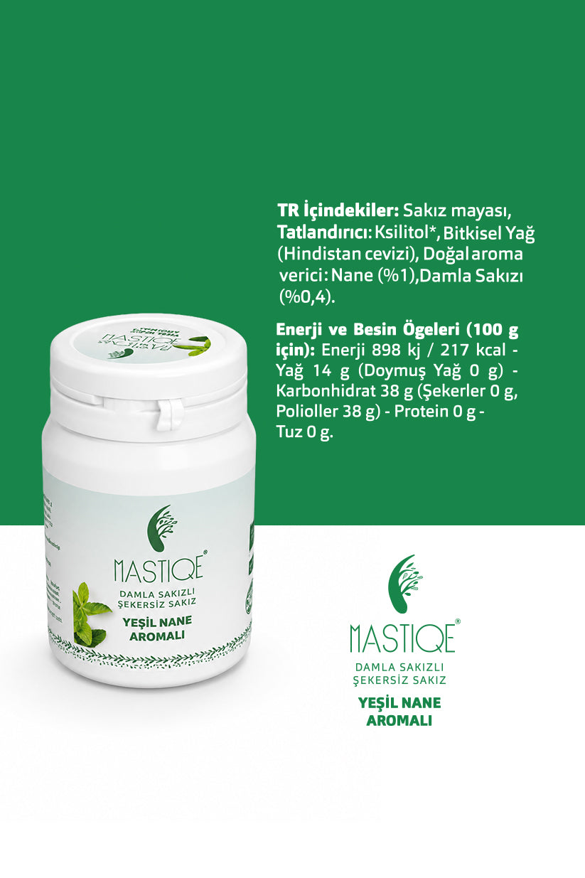 Doğal Yeşil Nane Aromalı Damla Sakızlı Şekersiz Sakız 40 Gr Şişex8 Adet