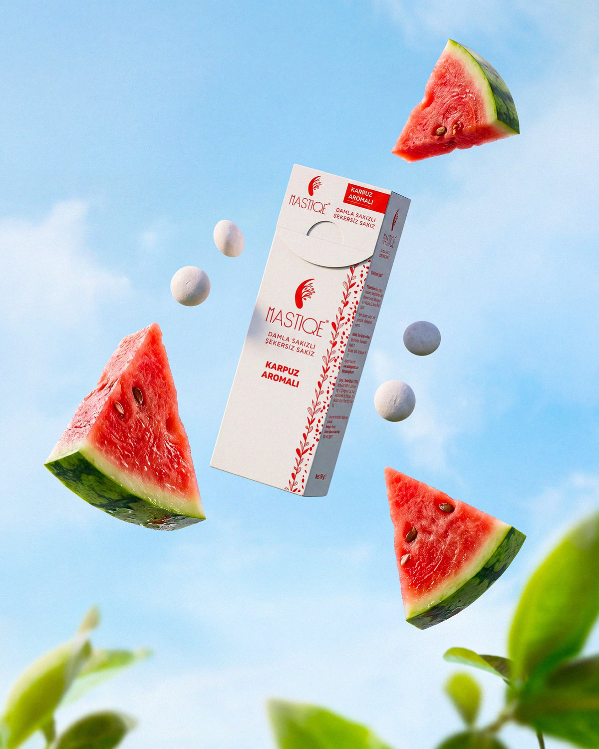 Mastiqe Karpuz Aromalı Damla Sakızlı Şekersiz Sakız – 20 g × 12 Paket