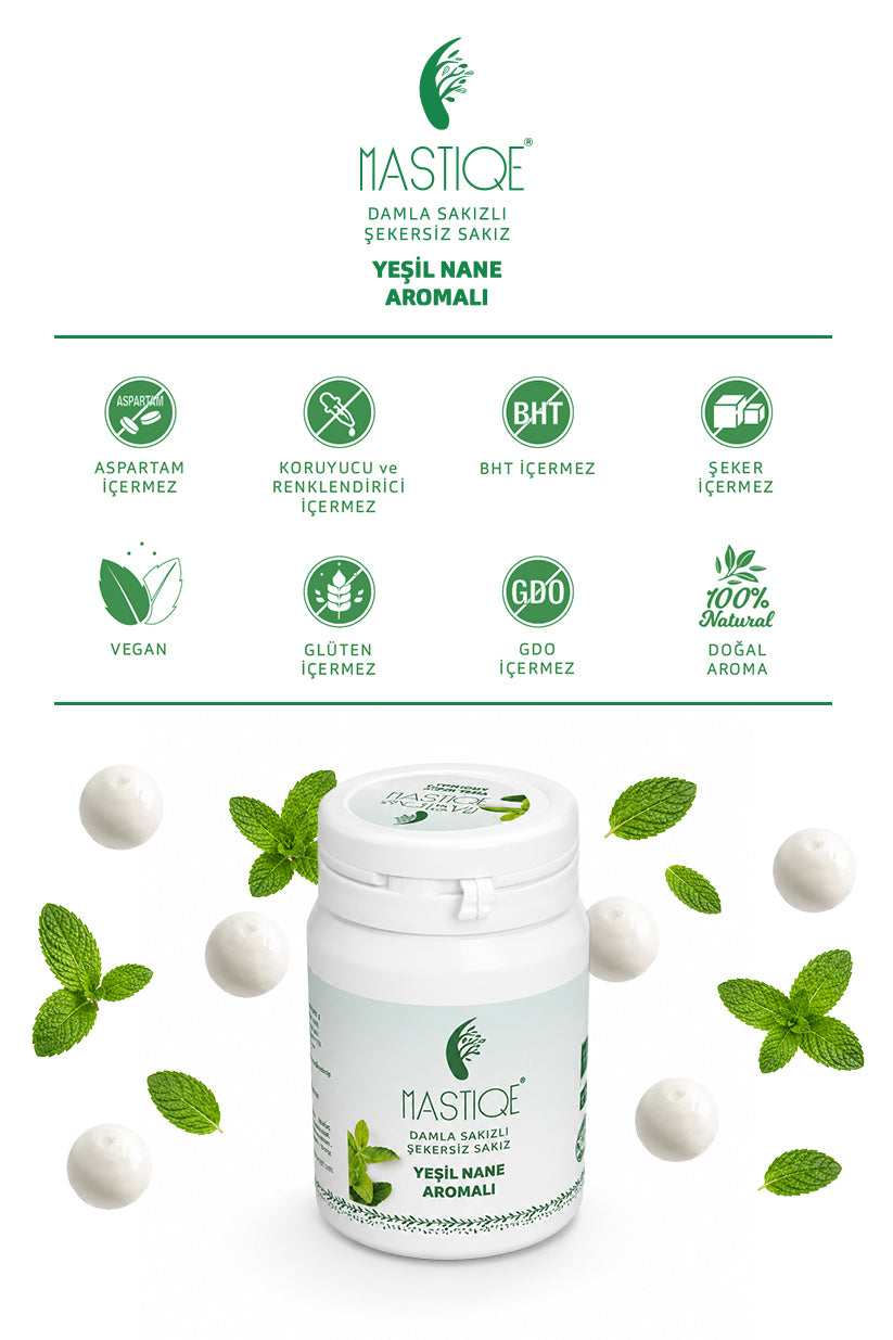 Doğal Yeşil Nane Aromalı Damla Sakızlı Şekersiz Sakız 40 Gr Şişex8 Adet