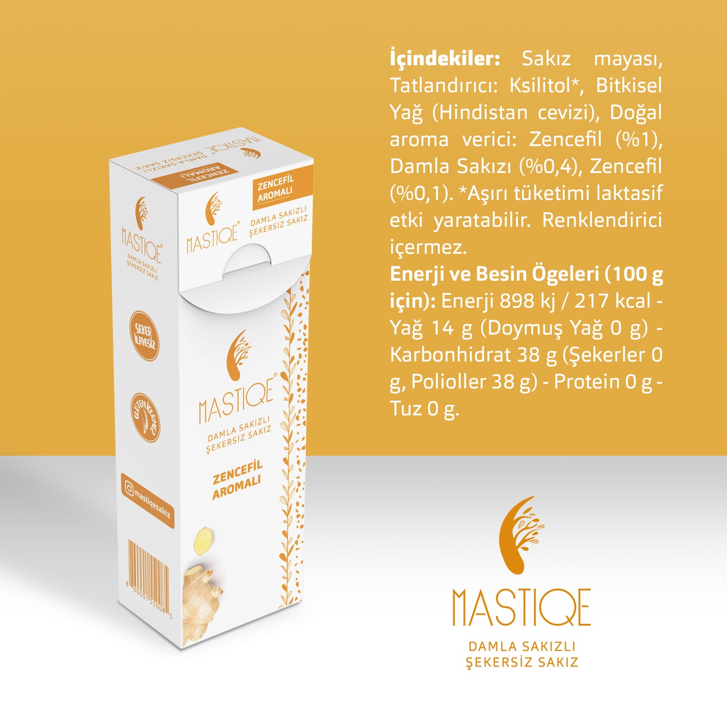 Doğal Zencefil Aromalı Damla Sakızlı Şekersiz Sakız 20 Grx12 Adet