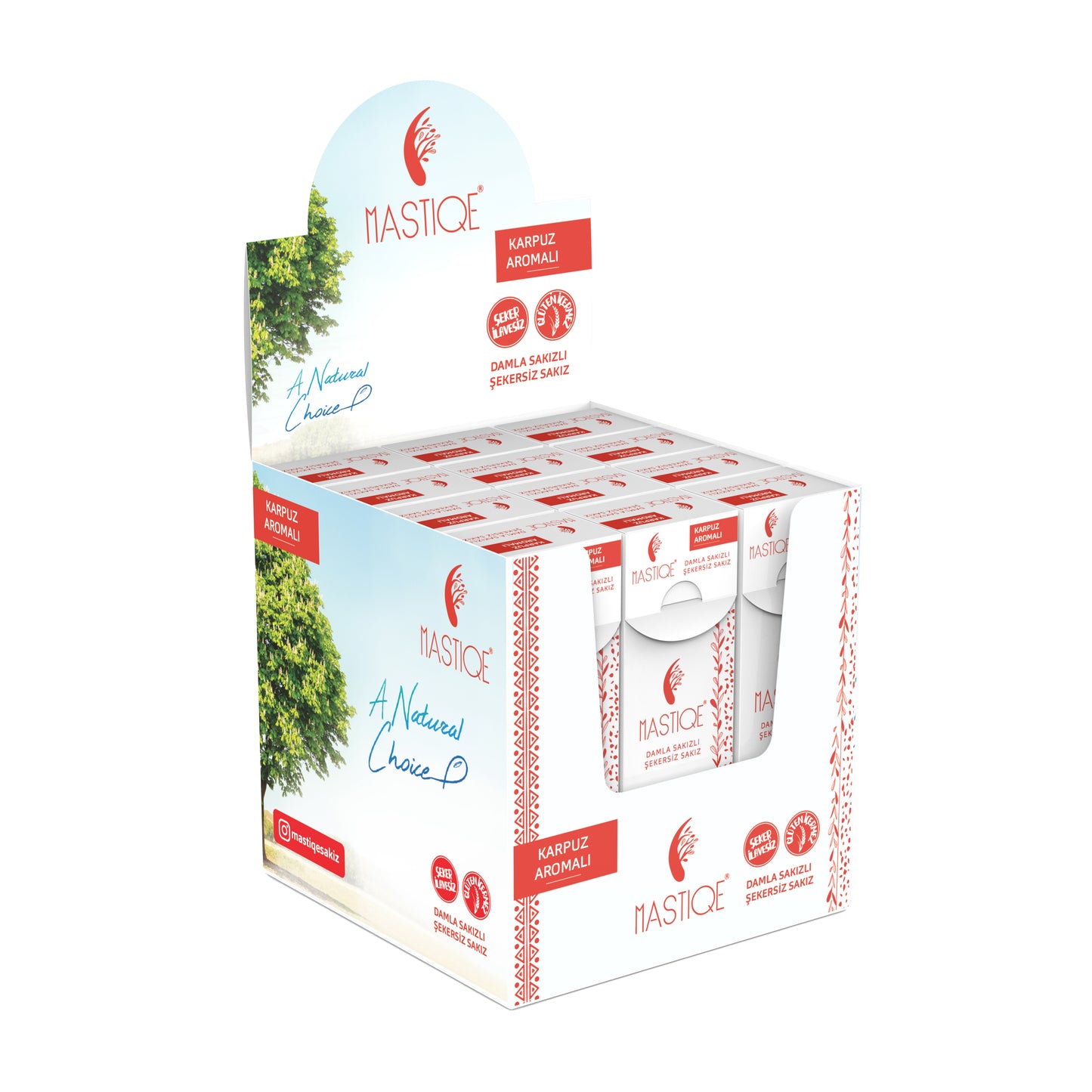 Doğal Karpuz Aromalı Damla Sakızlı Şekersiz Sakız 20 Grx12 Adet