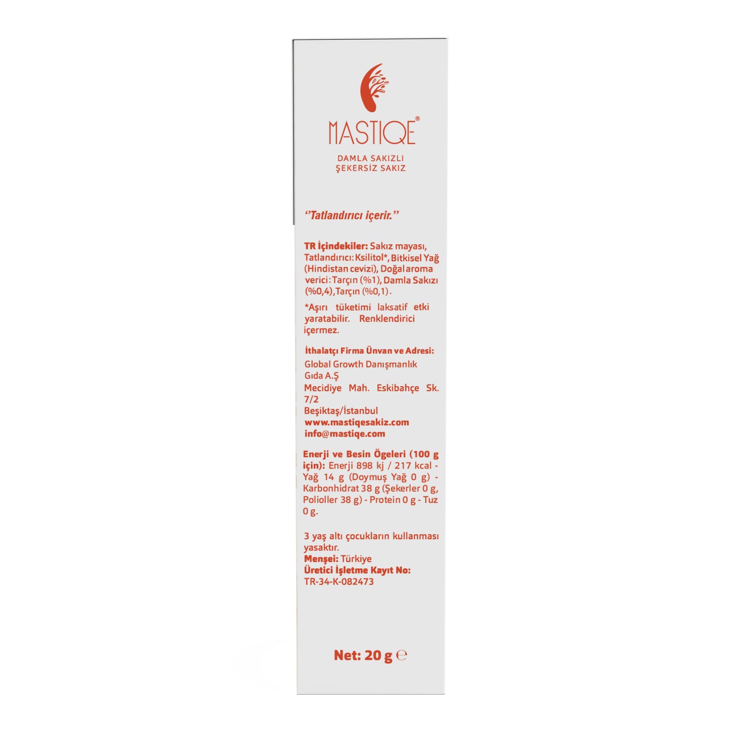 Doğal Tarçın Aromalı Damla Sakızlı Şekersiz Sakız 20 Grx12 Adet