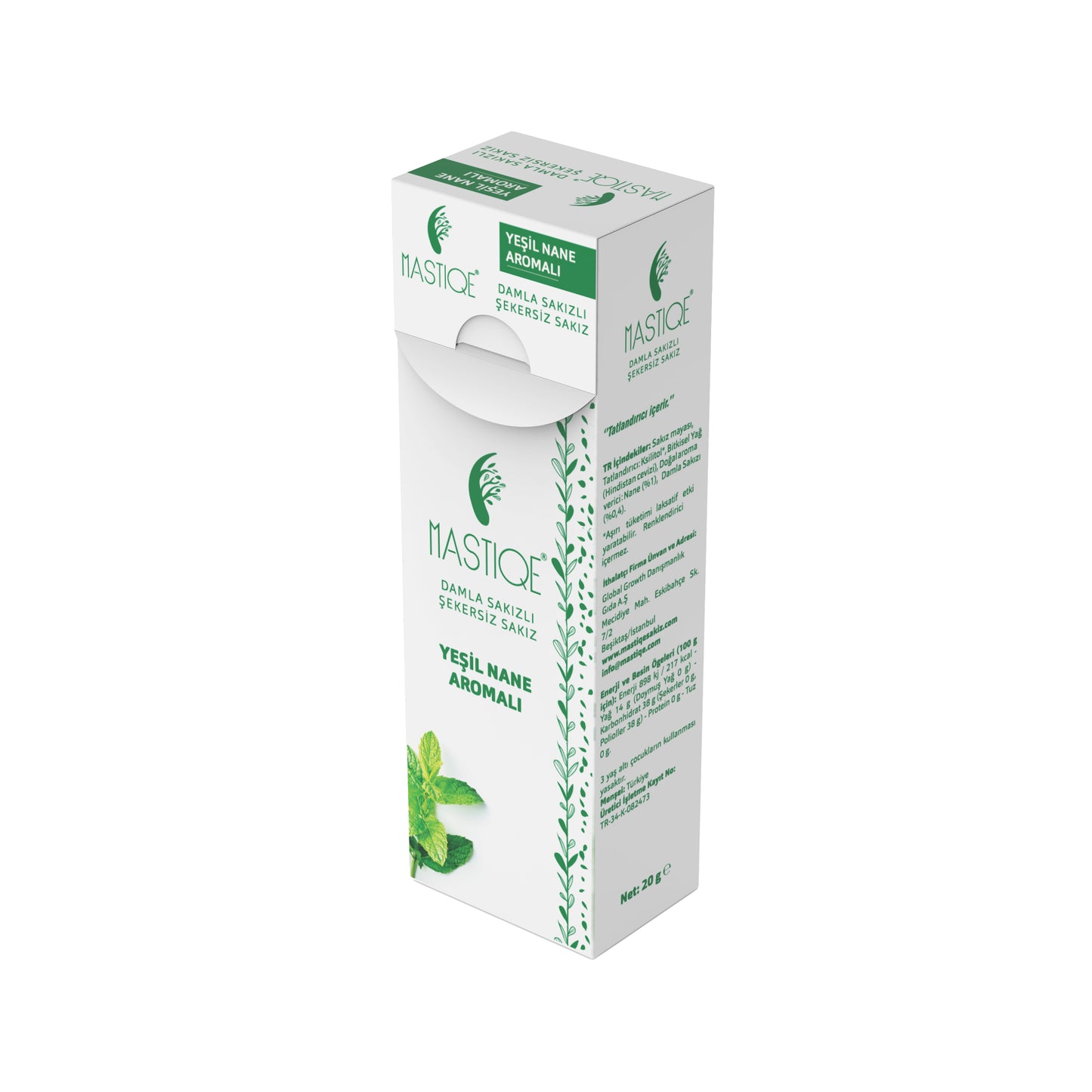 Doğal Yeşil Nane Aromalı Damla Sakızlı Şekersiz Sakız 20 Grx12 Adet