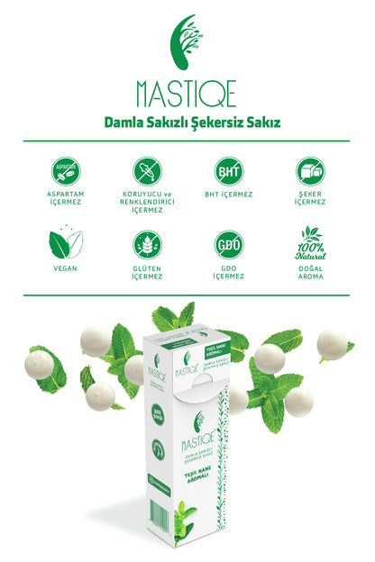 Doğal Yeşil Nane Aromalı Damla Sakızlı Şekersiz Sakız 20 Grx12 Adet
