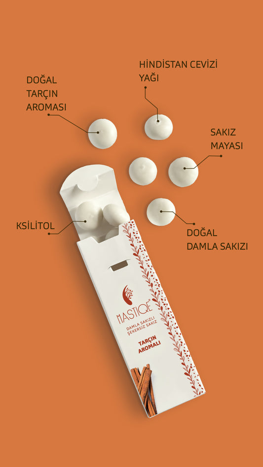 Doğal Tarçın Aromalı Damla Sakızlı Şekersiz Sakız 20 Grx12 Adet