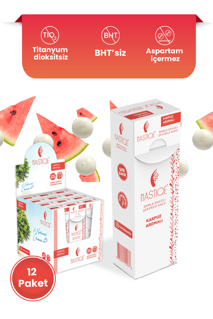 Doğal Karpuz Aromalı Damla Sakızlı Şekersiz Sakız 20 Grx12 Adet