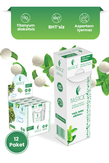 Doğal Yeşil Nane Aromalı Damla Sakızlı Şekersiz Sakız 20 Grx12 Adet
