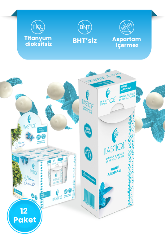 Doğal Nane Aromalı Damla Sakızlı Şekersiz Sakız 20 Grx12 Adet