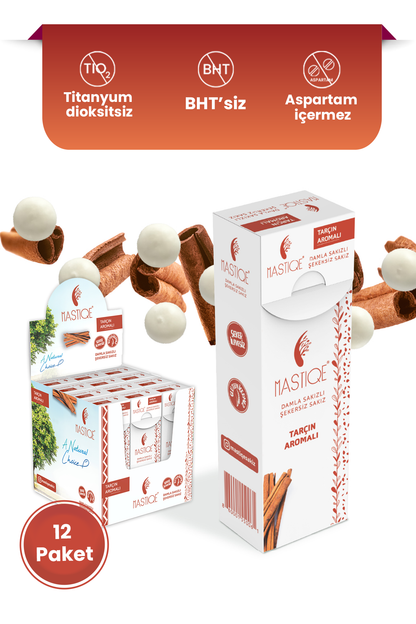 Doğal Tarçın Aromalı Damla Sakızlı Şekersiz Sakız 20 Grx12 Adet
