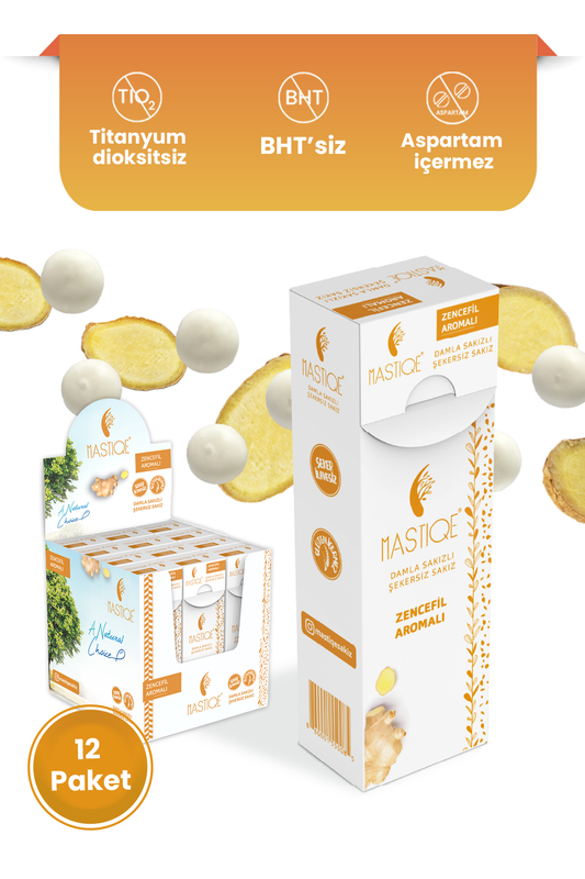 Doğal Zencefil Aromalı Damla Sakızlı Şekersiz Sakız 20 Grx12 Adet